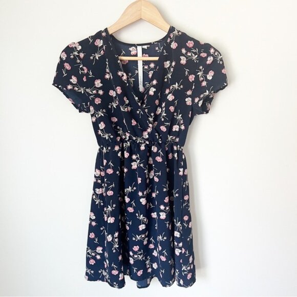 Urban Outfitters Reformed Floral Wrap Mini Dress Navy XS - Picture 1 of 9